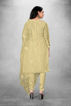 Beige Heavy Organza Silk Embroidered Unstitched Dress Material - Amara | Grocsy