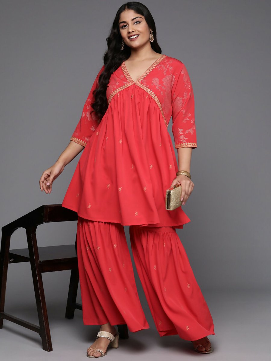 Ahalyaa Women's Traditional Wear Co-ords - Red | Grocsy