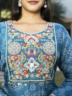 Joban Fashion Blue Cotton Premium Pure Viscose Print Dola With Handwork Kurta set | Grocsy