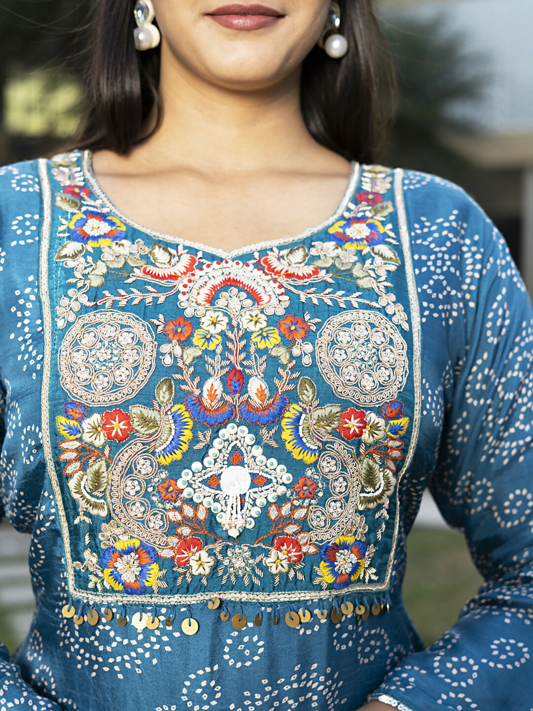 Joban Fashion Blue Cotton Premium Pure Viscose Print Dola With Handwork Kurta set | Grocsy