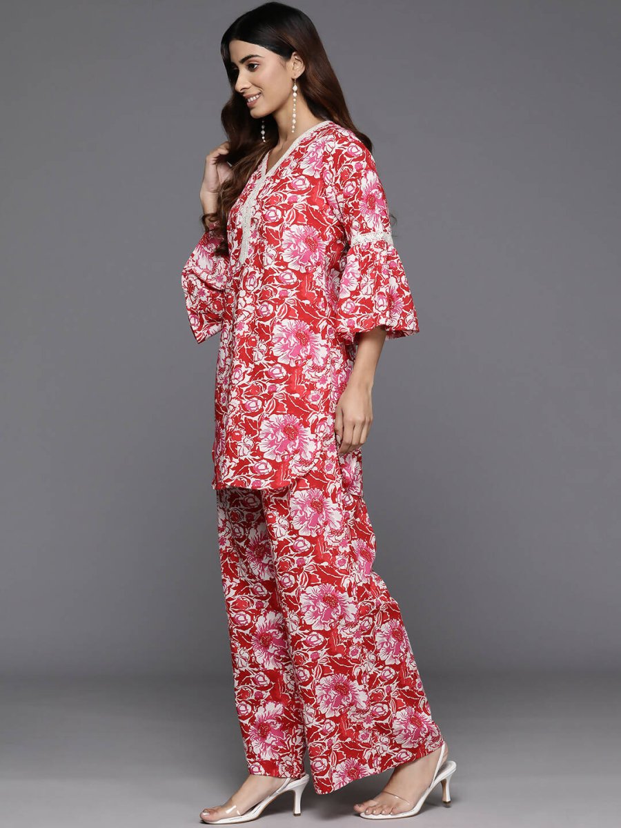 Ahalyaa Women's Traditional Wear Co-ods - Red | Grocsy
