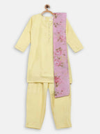 Ahalyaa Yellow Poly Silk Kids Kurta Pant With Dupatta For Girls | Grocsy