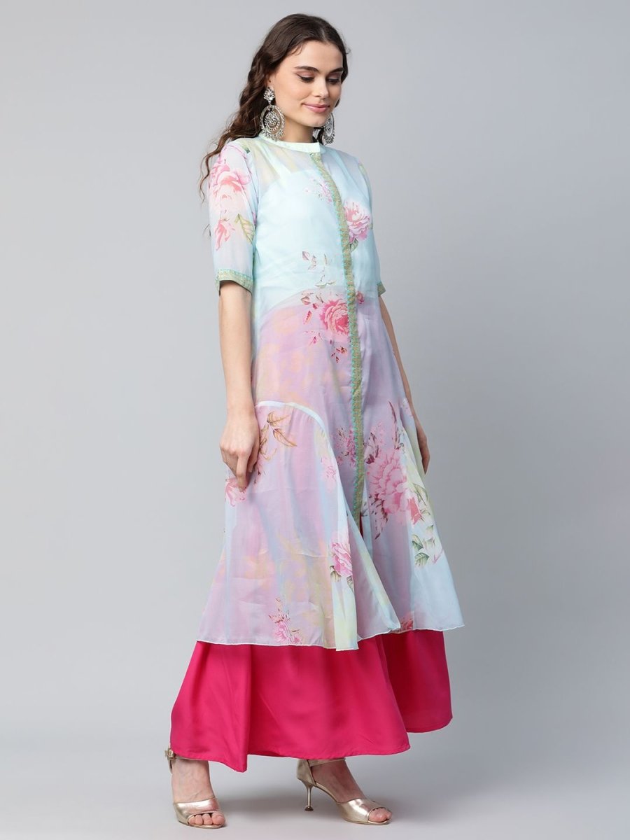 Ahalyaa Women Sea Green Floral Printed Top With Kurta | Grocsy