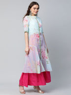 Ahalyaa Women Sea Green Floral Printed Top With Kurta | Grocsy