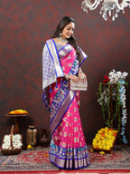 Lorenvalley Fashion Pink Organza Silk Woven Design with Meenakari Weaving Saree | Grocsy