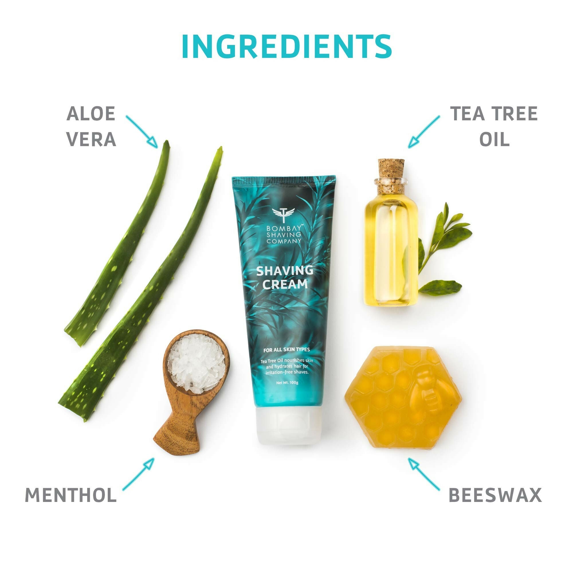 Bombay Shaving Company Shaving Cream with Tea Tree oil, Aloe Vera & Menthol Extracts | Grocsy