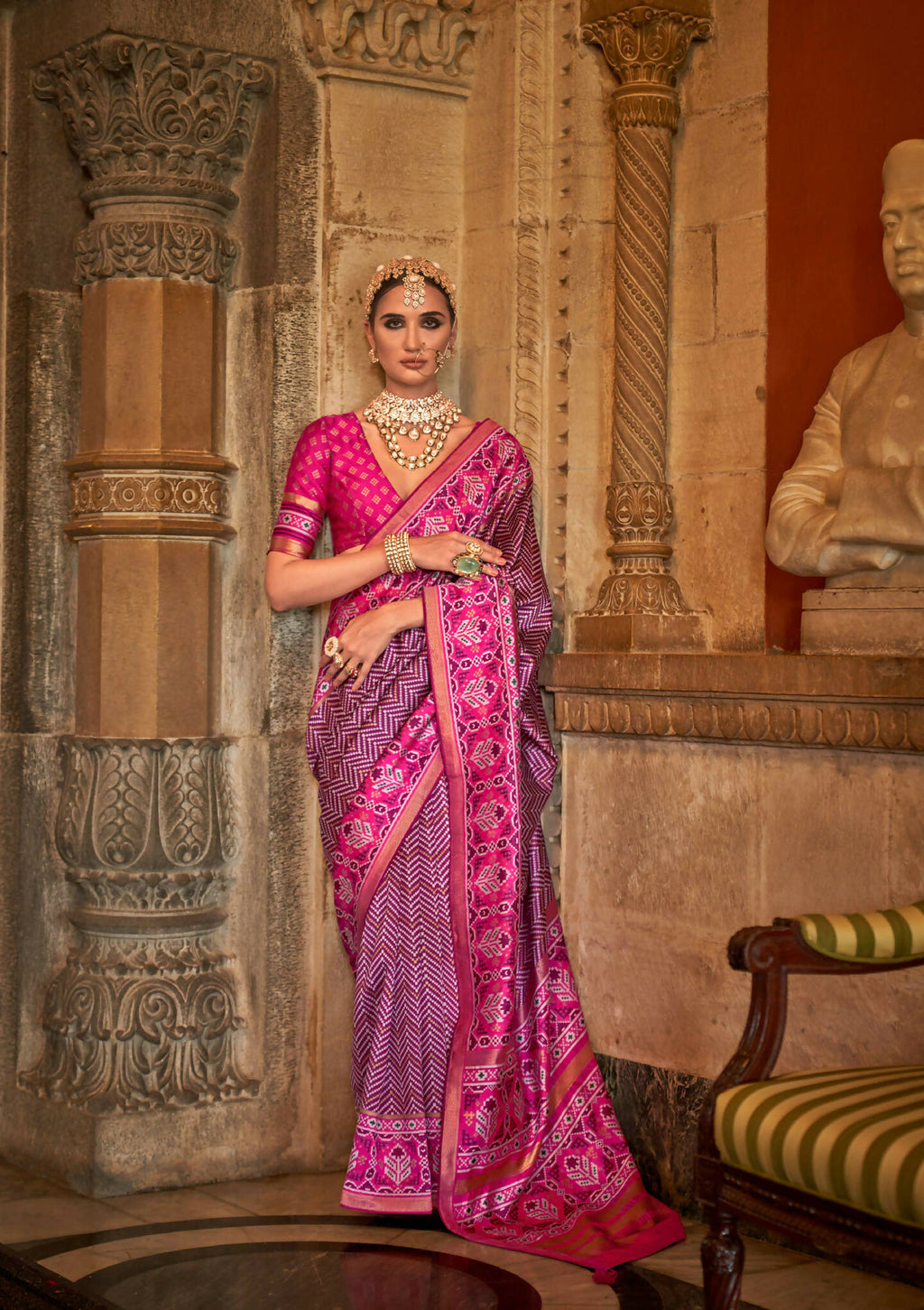 Magenta Banarasi Weaving, Ultra Aqua Finish, Zari Work Banarasi Silk Saree - Rath Kunti | Grocsy