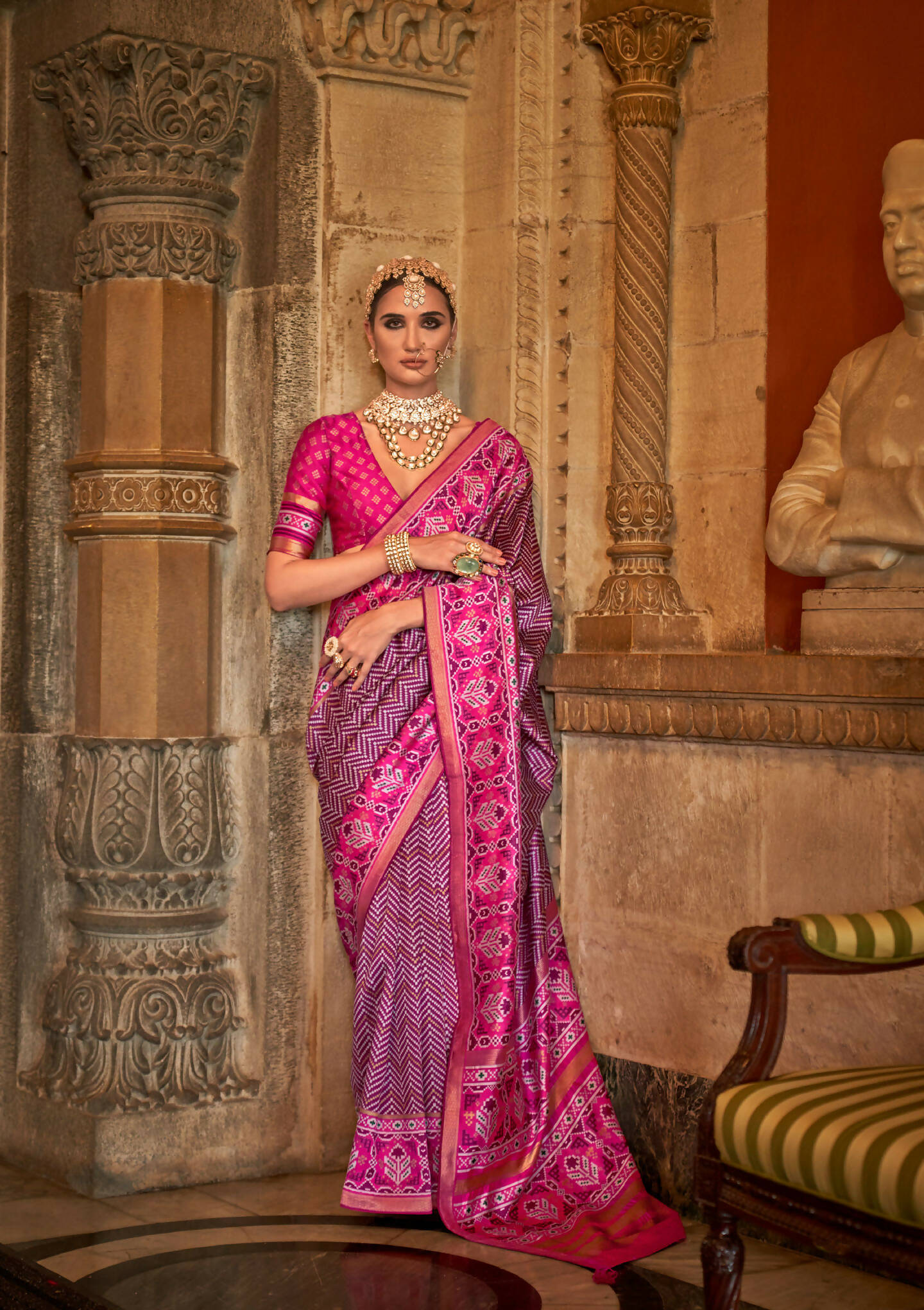 Magenta Banarasi Weaving, Ultra Aqua Finish, Zari Work Banarasi Silk Saree - Rath Kunti | Grocsy