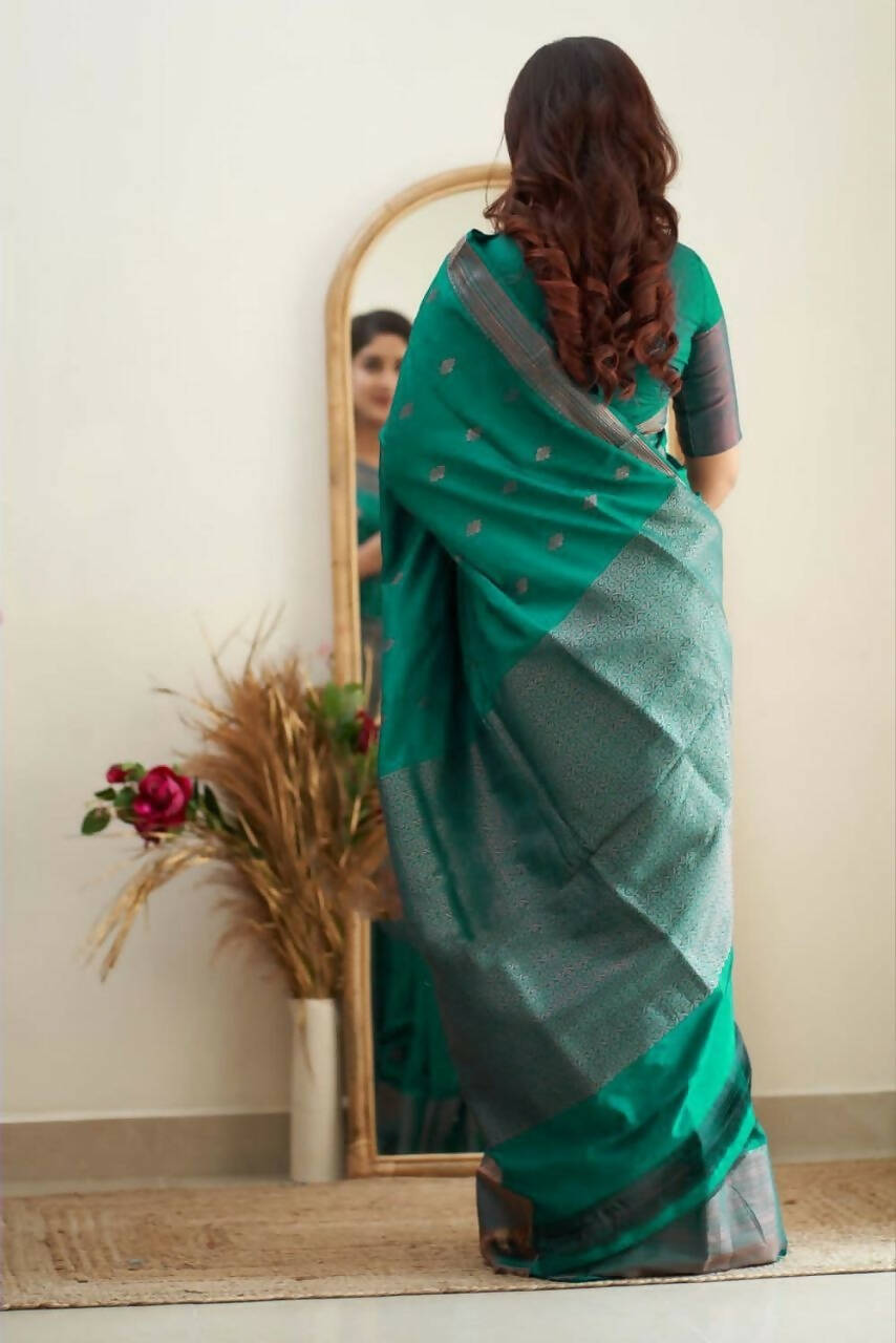 DEIANA'S Beautiful Designer Golden zari Soft Lichi Silk Saree - Rama | Grocsy