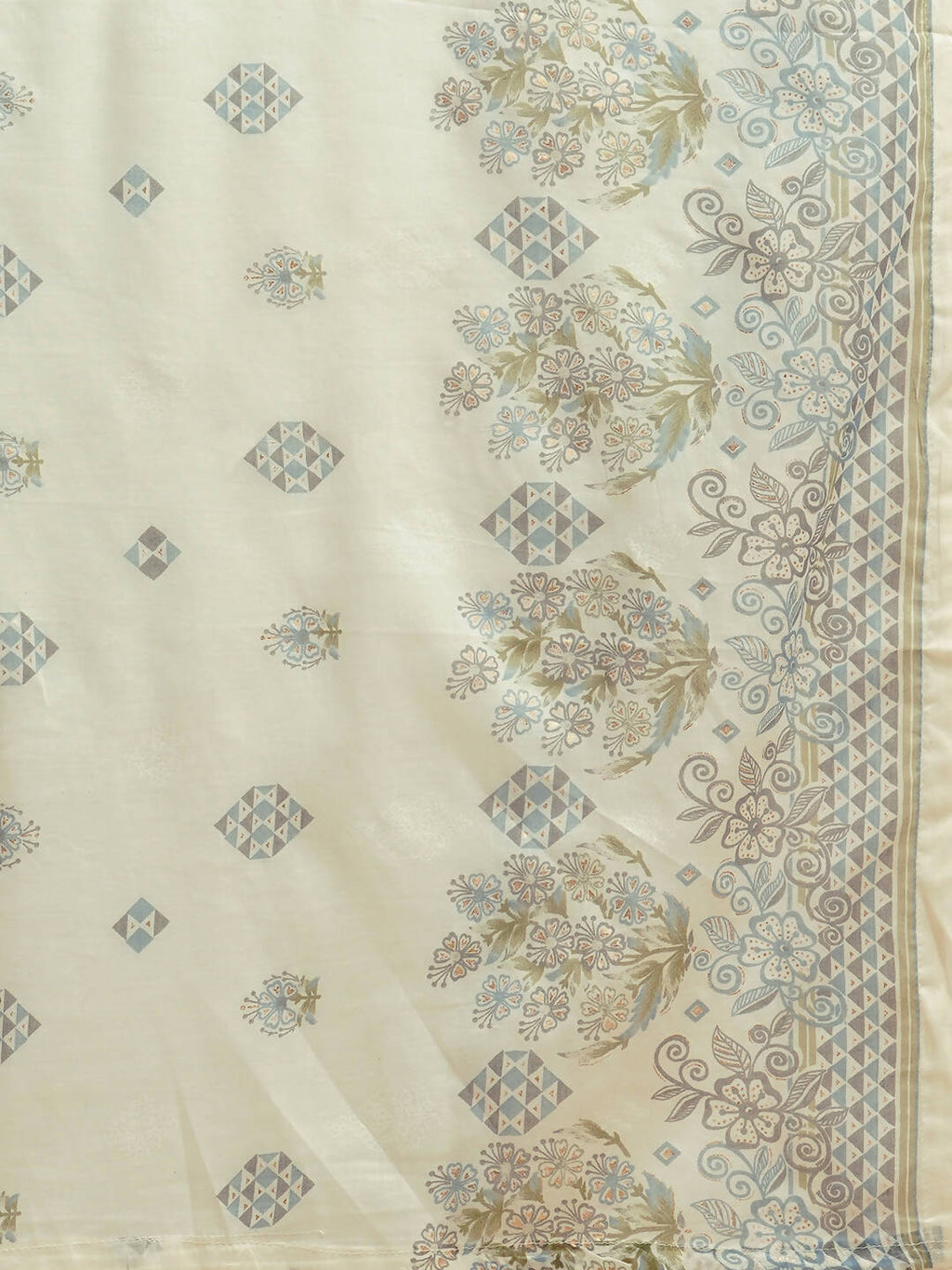 White And Blue Pure Cotton Floral Printed Anarkali Kurta And Bottom With Dupatta - Akashara | Grocsy