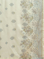 White And Blue Pure Cotton Floral Printed Anarkali Kurta And Bottom With Dupatta - Akashara | Grocsy