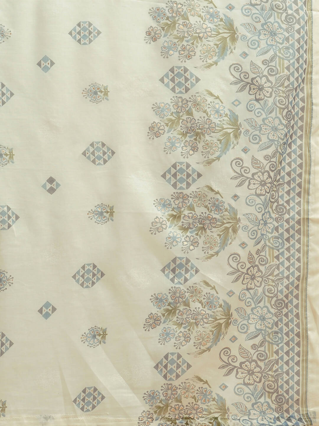 White And Blue Pure Cotton Floral Printed Anarkali Kurta And Bottom With Dupatta - Akashara | Grocsy
