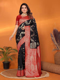 Joban Fashion Banarasi Black Woven Soft Silk Saree | Grocsy