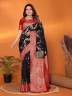 Joban Fashion Banarasi Black Woven Soft Silk Saree | Grocsy