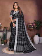 Aastha Fashion Black Linen Weaving Saree | Grocsy