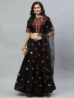 Black Cotton Embroidered Work Lehenga Choli with Dupatta - Jivika | Grocsy