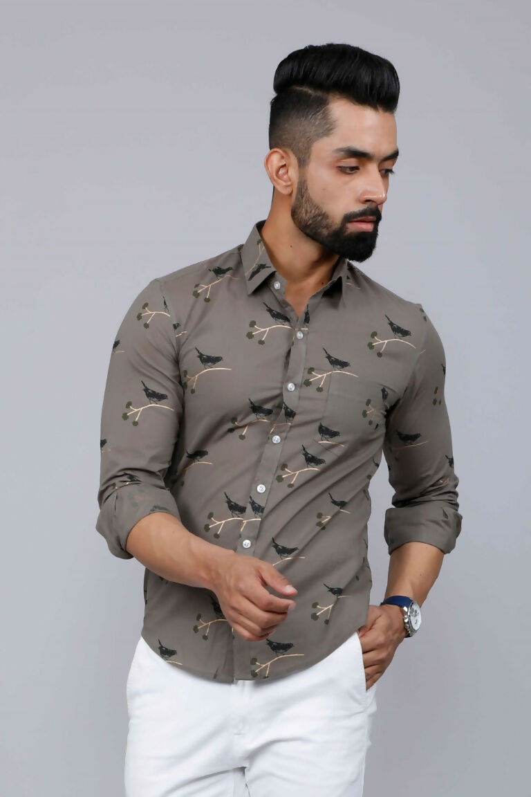 Miravan Men's Grey Floral Print Casual Shirt | Grocsy