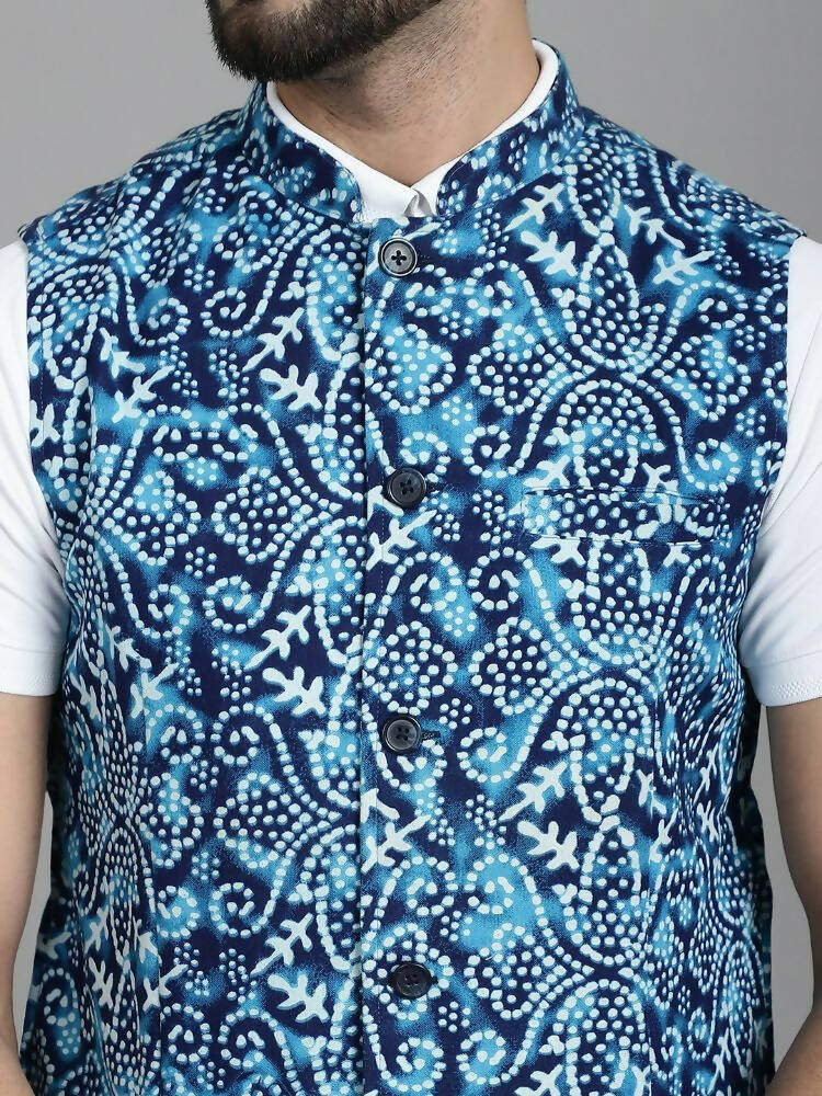 Even Apparels Nehru Jacket With Welt Pockets - Blue | Grocsy