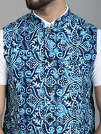 Even Apparels Nehru Jacket With Welt Pockets - Blue | Grocsy