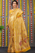 Jyoti Fashion Women's Yellow Paithani Silk Zari Woven Saree with Blouse | Grocsy