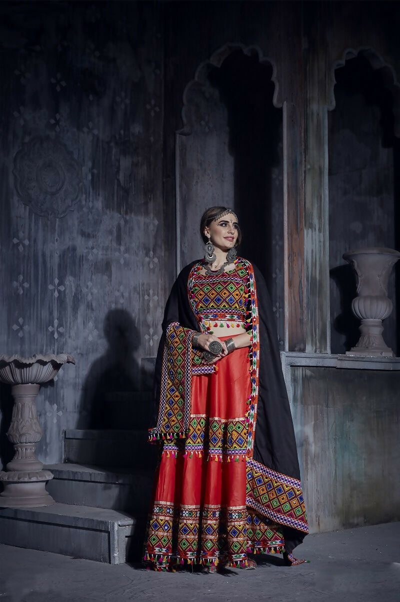AI Fashion Red Art Silk Designer Navratri Lehenga Choli Collection | Grocsy