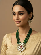 NVR Women Gold Plated Green Kundan Jewellery Set | Grocsy