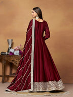 Anaita Maroon Embroidered Art Silk Anarkali Suit | Grocsy