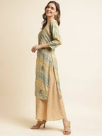 Green Poly Rayon Stripe Printed Straight Fit Kurta - Prasuti | Grocsy