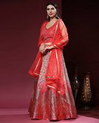 Red Organza Mirror With Coding Work Lehenga Choli with Dupatta - Tanya | Grocsy