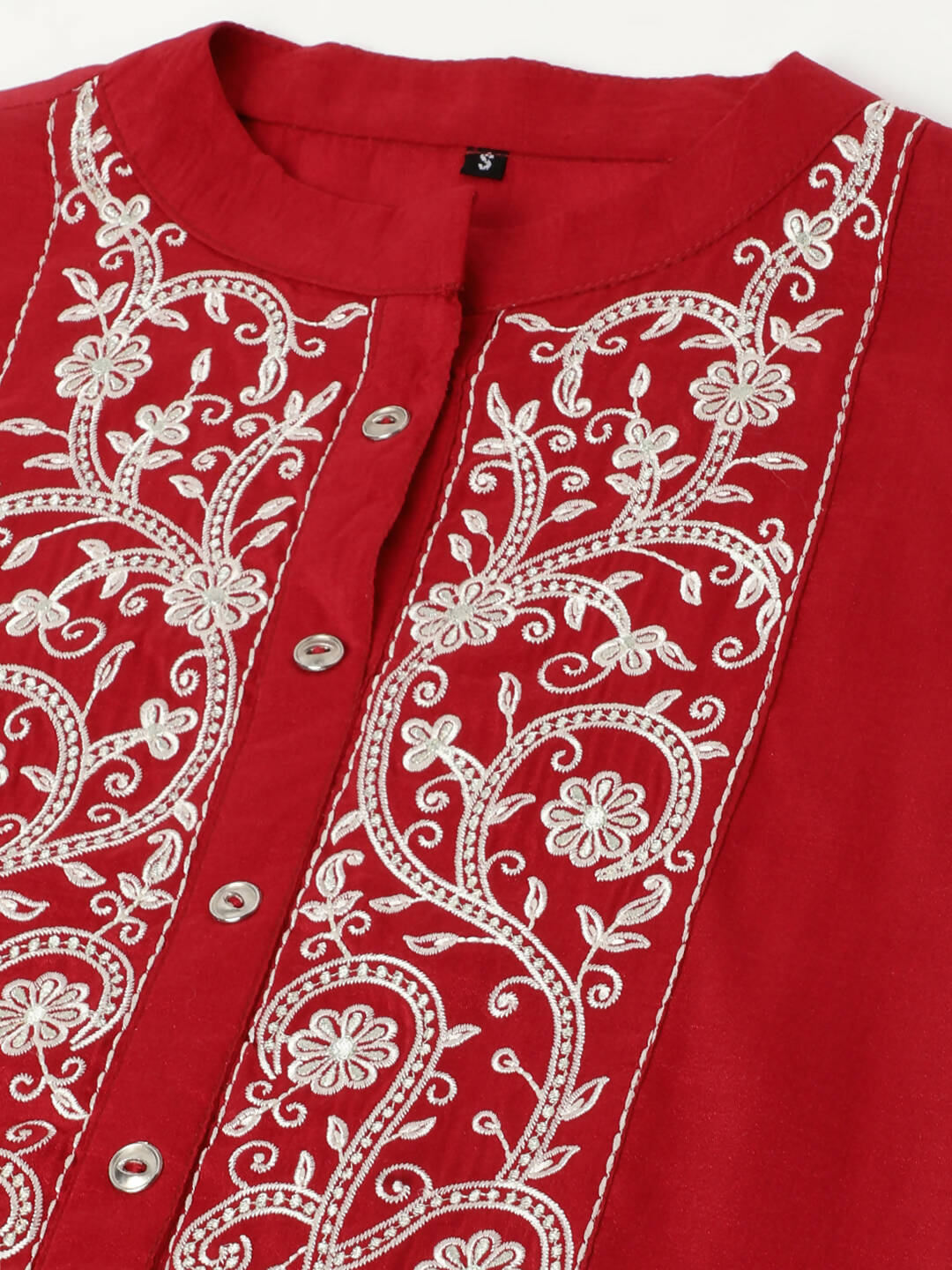 Red Chinon Floral Embroidered Top with Bottom - Maanushi | Grocsy