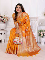 Aastha Fashion Yellow Soft Organza Silk Weaving Saree | Grocsy