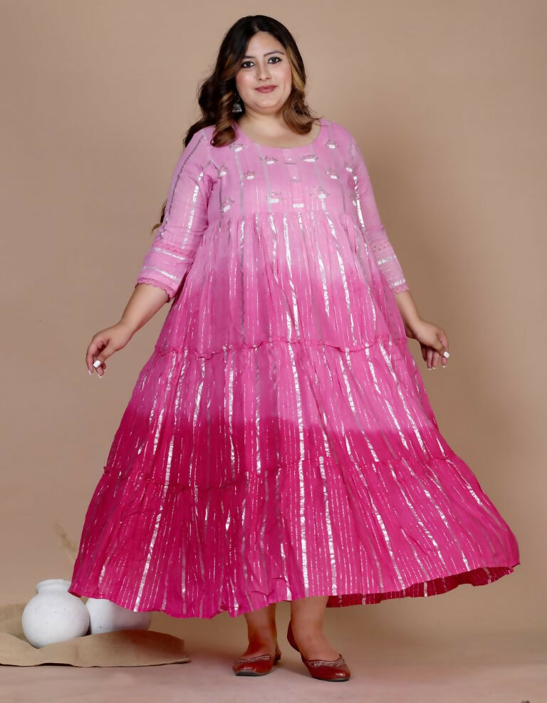 Miravan Women's Plus Size Cotton Embroidery And Lace Work Pink Party Wear Anarkali Kurta | Grocsy