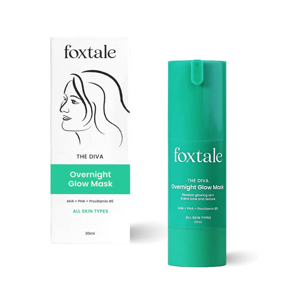 Foxtale Over Night Glow Mask For Glowing Skin, 4% Glycolic Acid & 3% Lactic Acid, Reduces Blackheads and Whiteheads | Grocsy