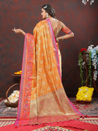Lorenvalley Fashion Orange Kanjivaram Silk Woven Design with Zari Weaving Saree | Grocsy