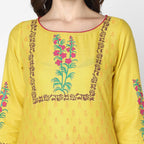 Cheera Hand Block Print Yellow Straight Kurta (MAAI-058K) | Grocsy
