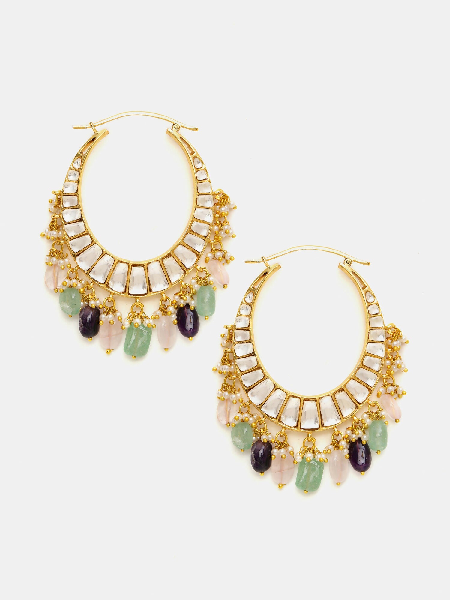 Ruby Raang Gold Polished Multi-Color Kundan Loops | Grocsy