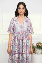 Myshka Women Multi-Floral Rayon A-Line V-Neck Dress | Grocsy