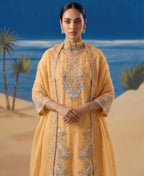 KC Heavy Chiffon Silk Yellow Hand Embroidered Straight Suit For Women Wedding | Grocsy