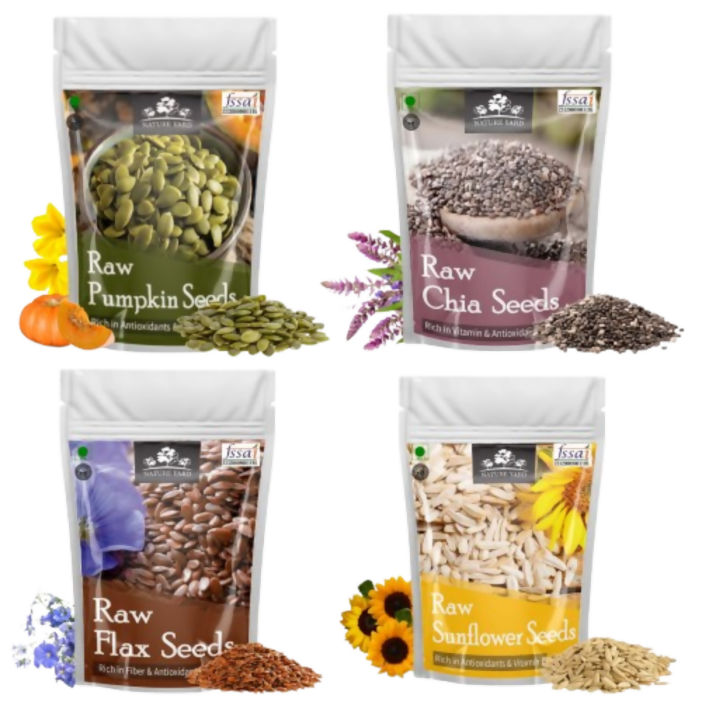 Nature Yard Raw Seeds Combo Pack - Pumpkin, Chia, sunflower & Flax Seeds | Grocsy