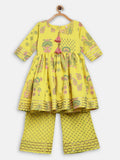 Ahalyaa Mustard Rayon Printed Kids Kurta Palazzo Sets For Kids For Girls | Grocsy