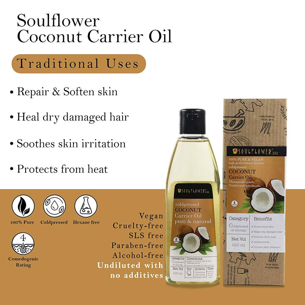 Soulflower Coldpressed Coconut Carrier Oil Pure & Natural | Grocsy