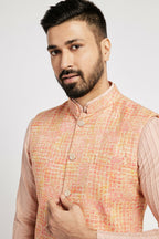 Ethnic India Pink Bundi Men's Jacket Abstract Blended | Grocsy