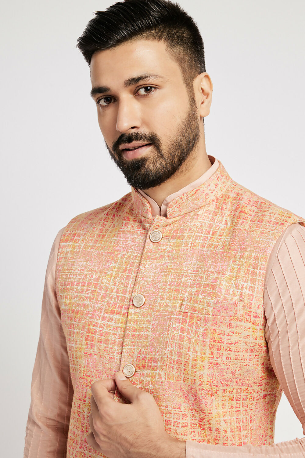 Ethnic India Pink Bundi Men's Jacket Abstract Blended | Grocsy