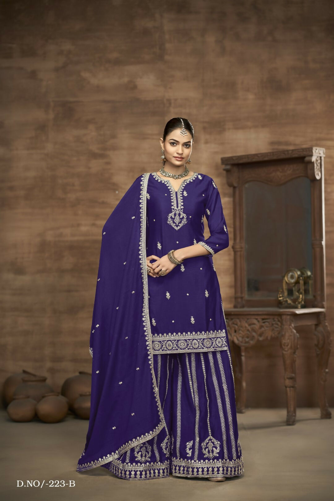 Anaita Blue Chinon Silk Embroidered Stitched Sharara Suit | Grocsy