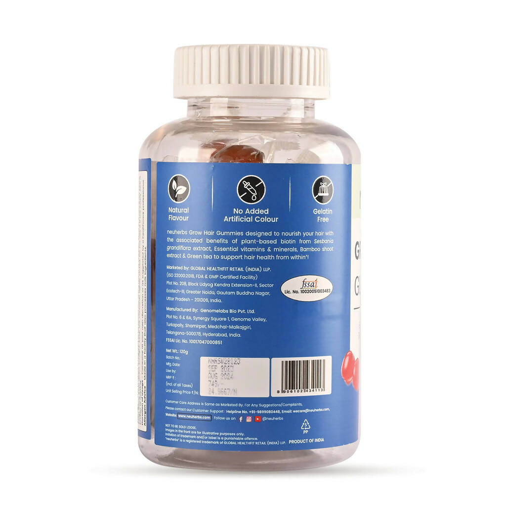 Neuherbs Grow Hair Gummies (No Added Sugar) - Strawberry Flavor | Grocsy