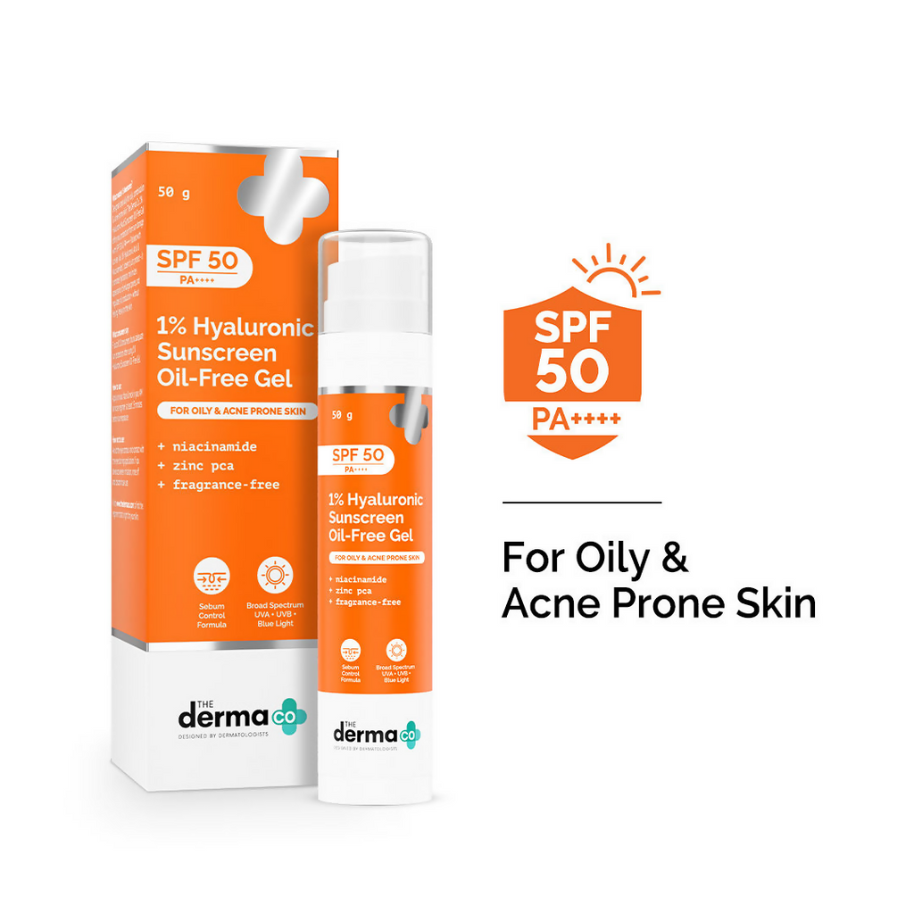 The derma co 1% Hyaluronic sunscreen oil free gel with SPF 50 & PA++++ | Grocsy