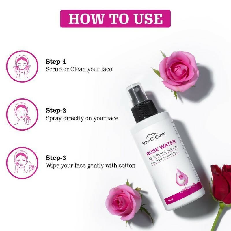Aravi Organic 100% Steam Distilled Rose Water Face Toner Spray | Grocsy