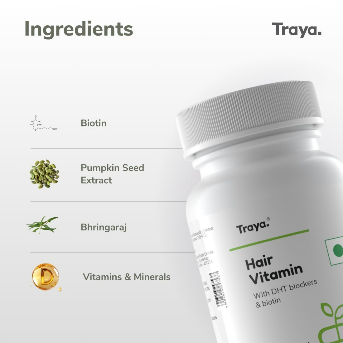 Traya Hair Vitamins with Biotin and Bhringraj Capsules | Grocsy