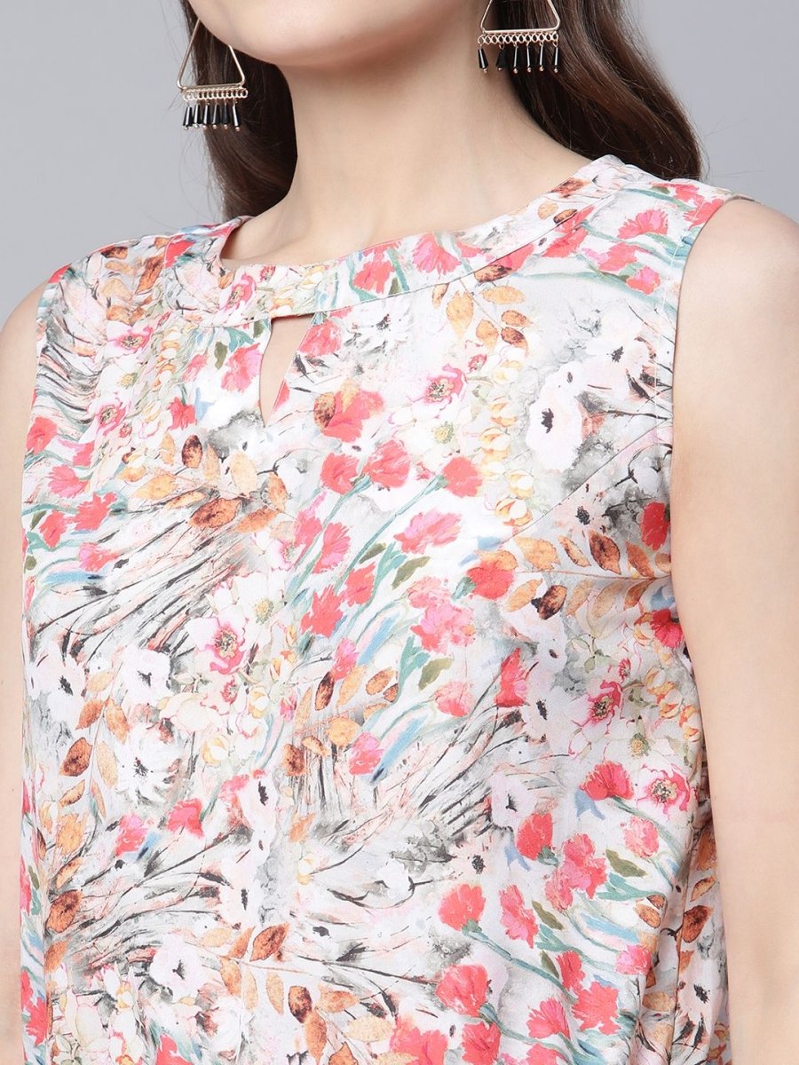 Ahalyaa Womens Pink Crepe Digital Print Floral Jumpsuit | Grocsy