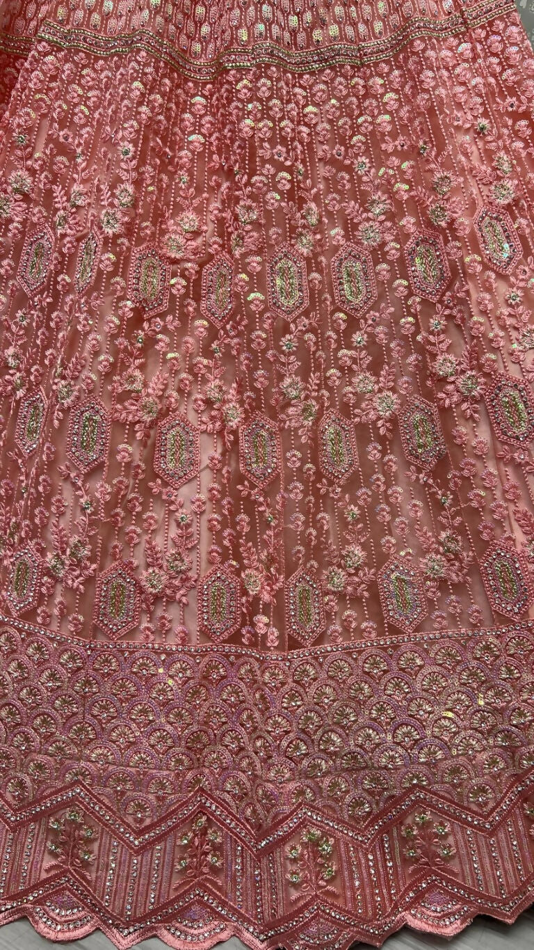 Jyoti Fashion Women's Pink Heavy Net Fancy Dori, Multi Thread, Rainbow Sequins and Diamond Work Wedding Lehenga Choli | Grocsy